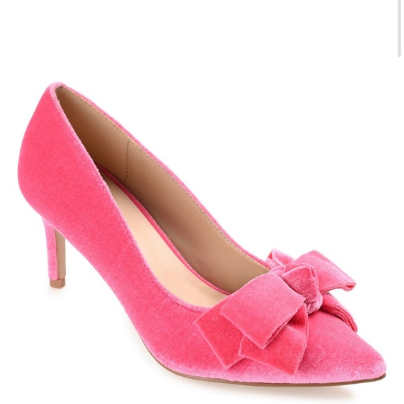 Pink Velvet Kitten Heels Shoes with bows - Picture 1 of 15